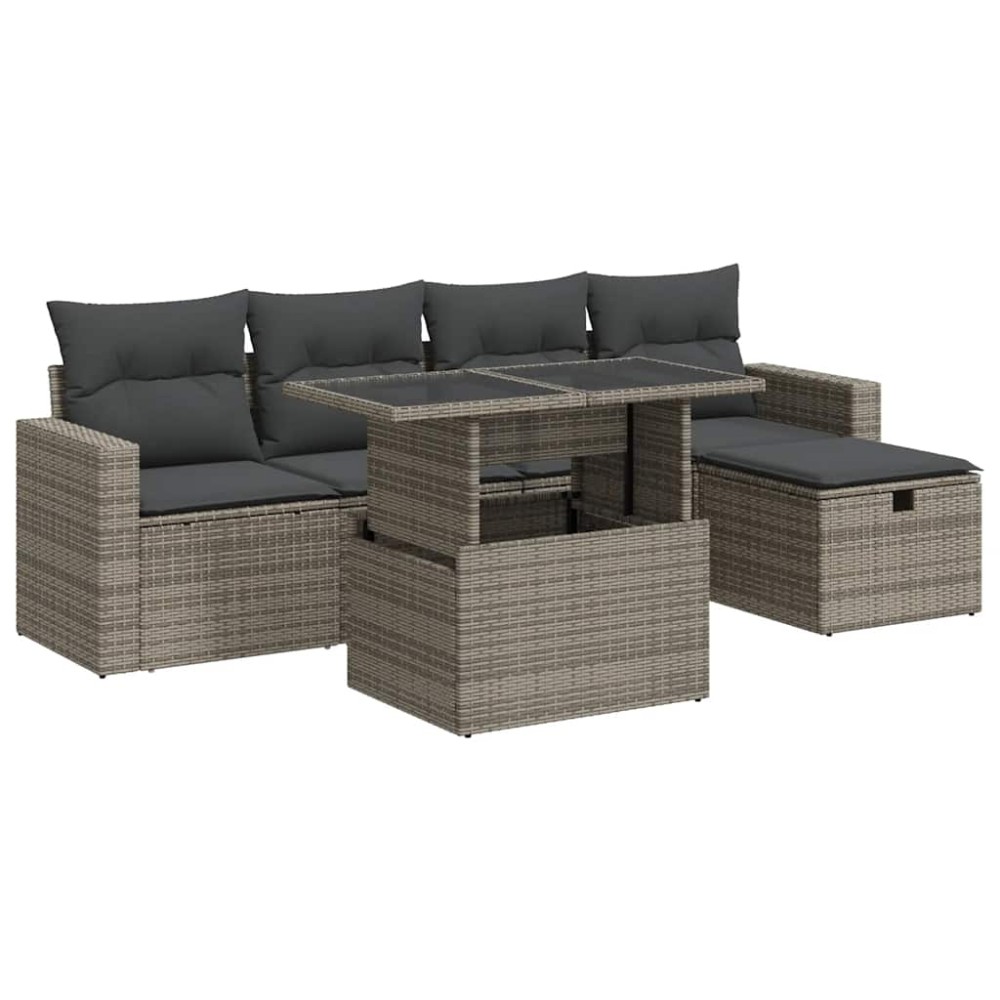 vidaXL Set mobilier grădină cu perne, 6 piese, gri, poliratan