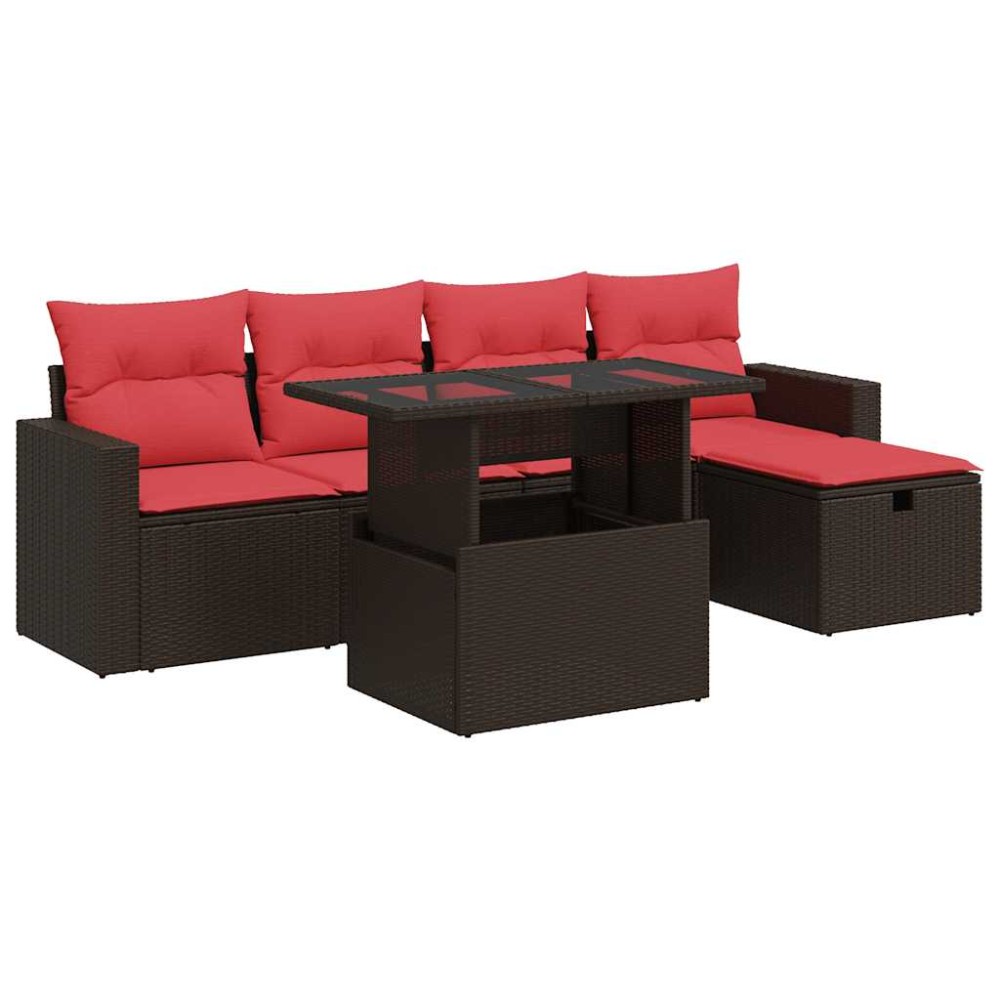 vidaXL Set mobilier grădină perne 6 piese maro poliratan/lemn acacia