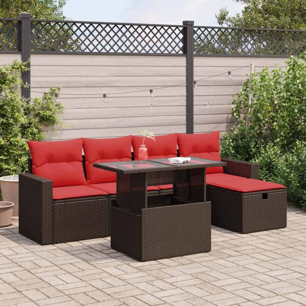 vidaXL Set mobilier grădină perne 6 piese maro poliratan/lemn acacia