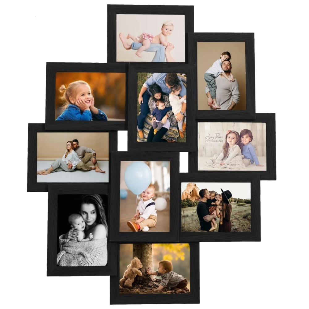 vidaXL Ramă foto colaj, negru, 10 x foto (13x18 cm), MDF