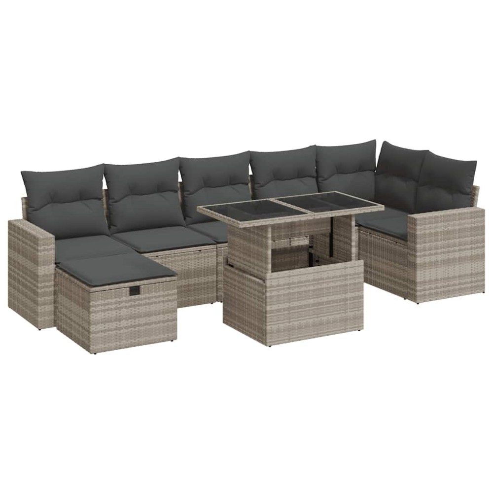 vidaXL Set mobilier de grădină cu perne, 8 piese gri deschis poliratan