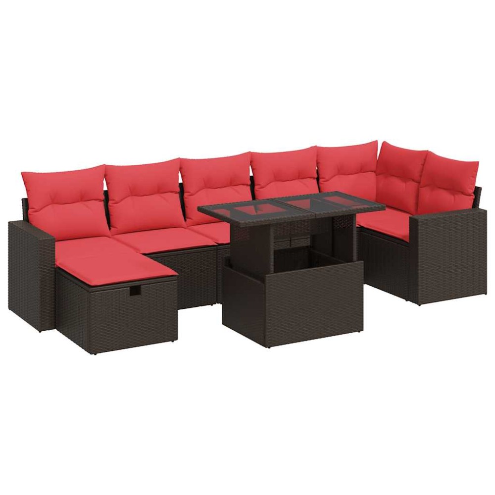 vidaXL Set mobilier grădină perne 8 piese maro, poliratan/lemn acacia