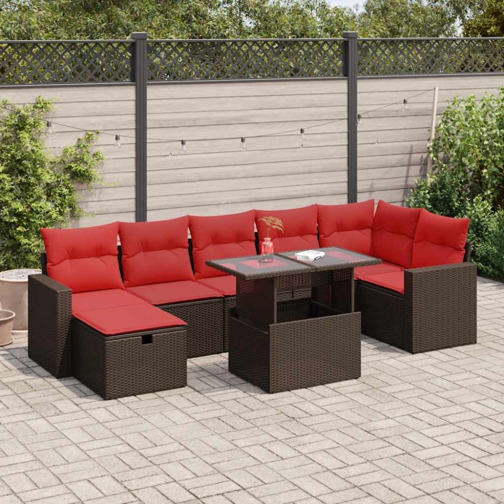 vidaXL Set mobilier grădină perne 8 piese maro, poliratan/lemn acacia