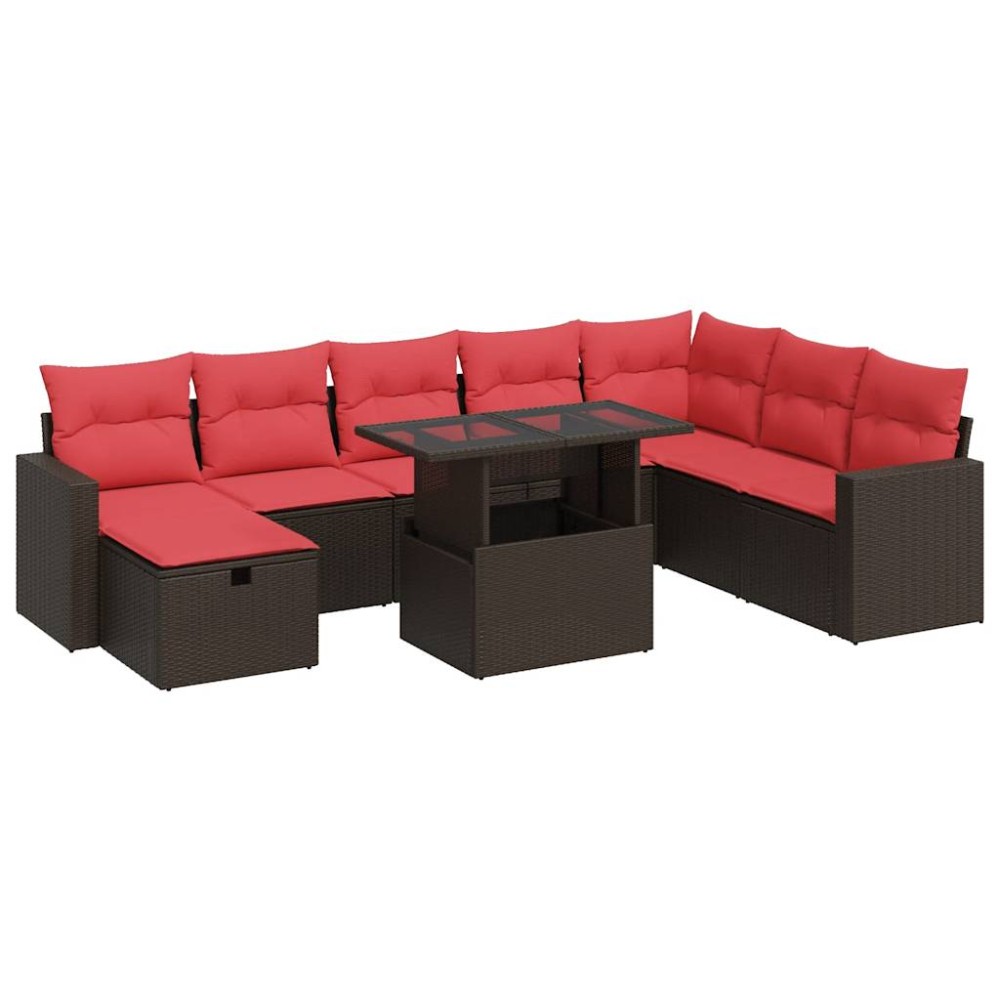 vidaXL Set mobilier grădină perne 9 piese maro poliratan/lemn acacia