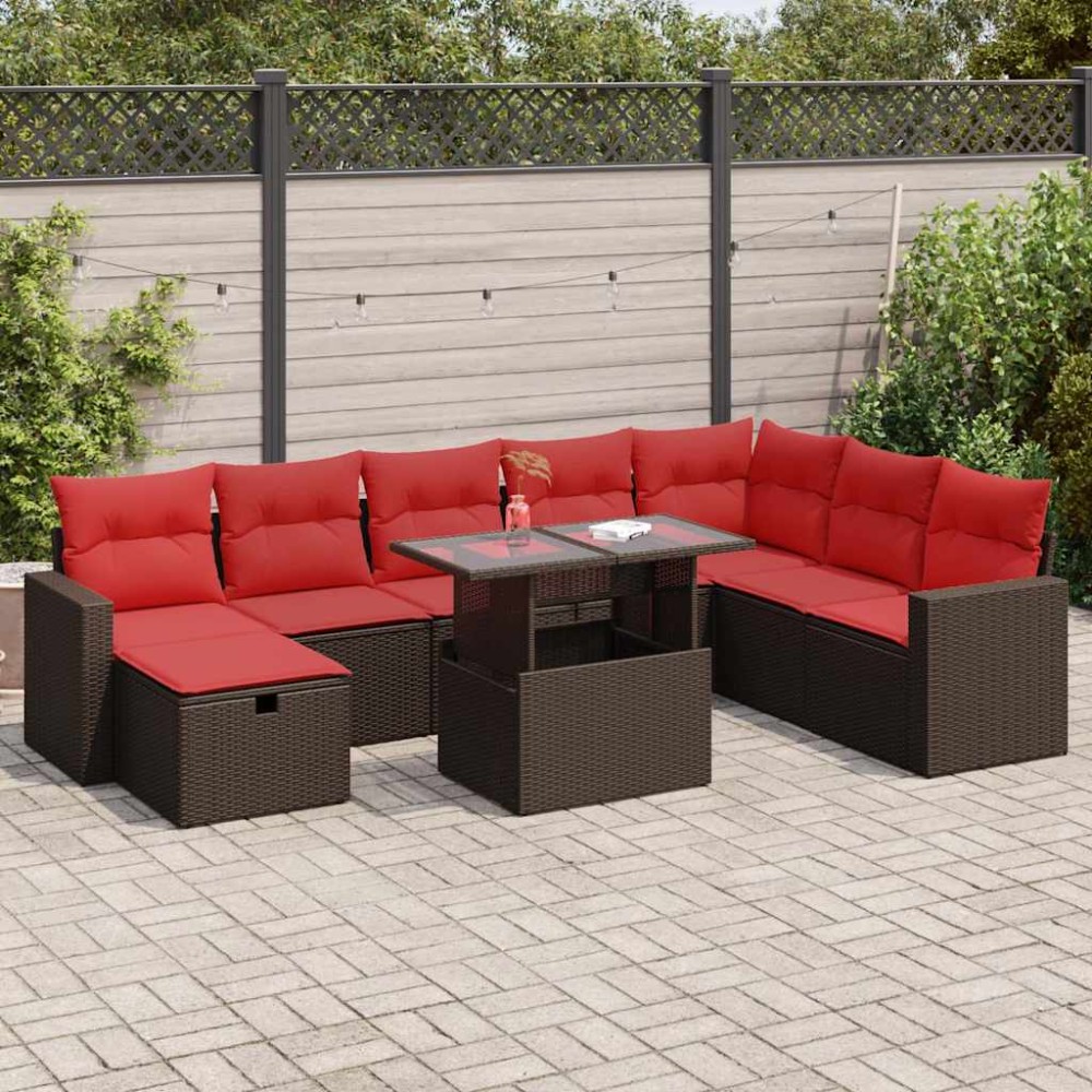 vidaXL Set mobilier grădină perne 9 piese maro poliratan/lemn acacia
