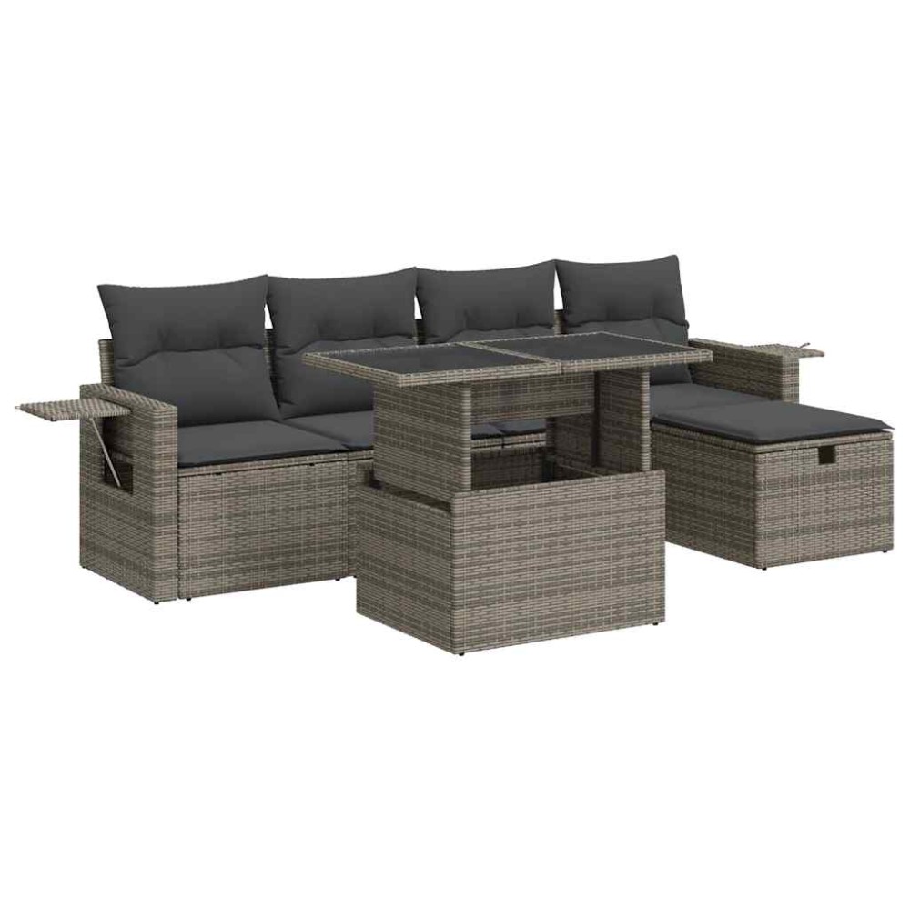 vidaXL Set mobilier grădină cu perne, 6 piese, gri, poliratan