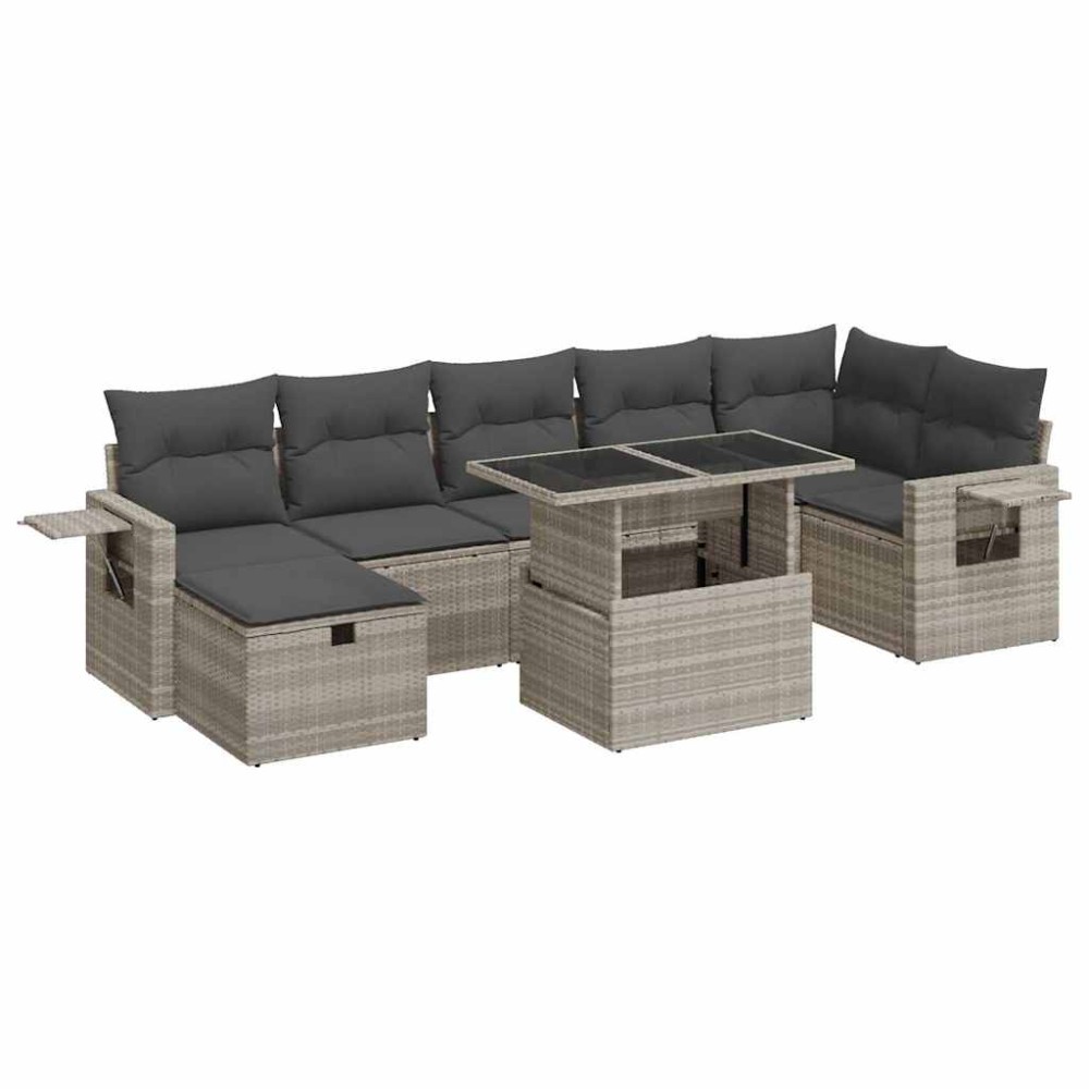 vidaXL Set mobilier de grădină cu perne, 8 piese gri deschis poliratan