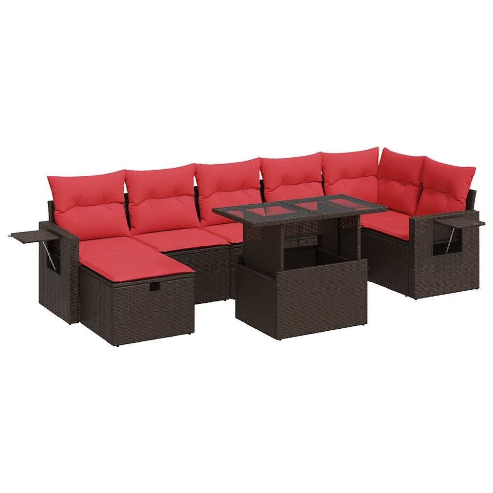 vidaXL Set mobilier grădină perne 8 piese maro, poliratan/lemn acacia
