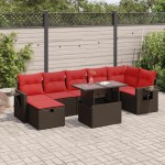 vidaXL Set mobilier grădină perne 8 piese maro, poliratan/lemn acacia vidaXL Set mobilier grădină perne 8 piese maro, poliratan/lemn acacia