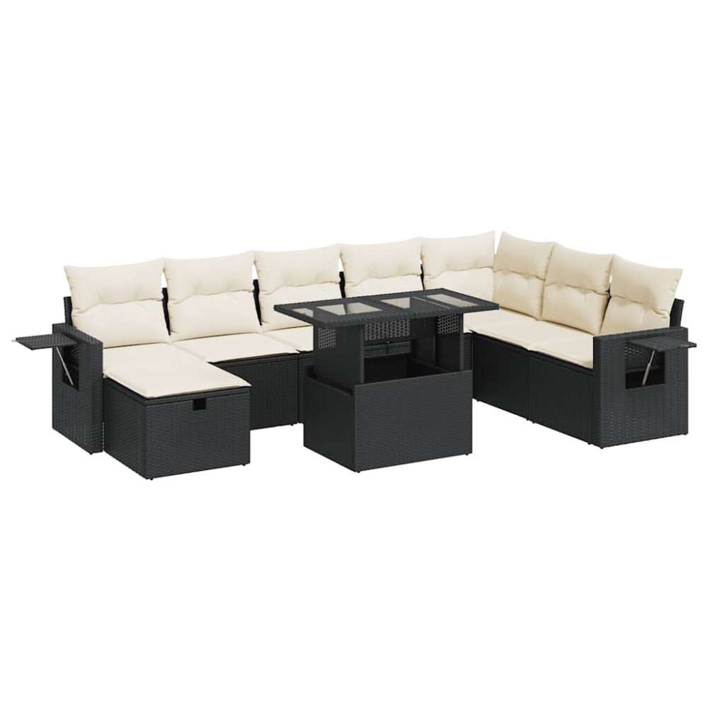 vidaXL Set mobilier de grădină cu perne, 9 piese, negru, poliratan
