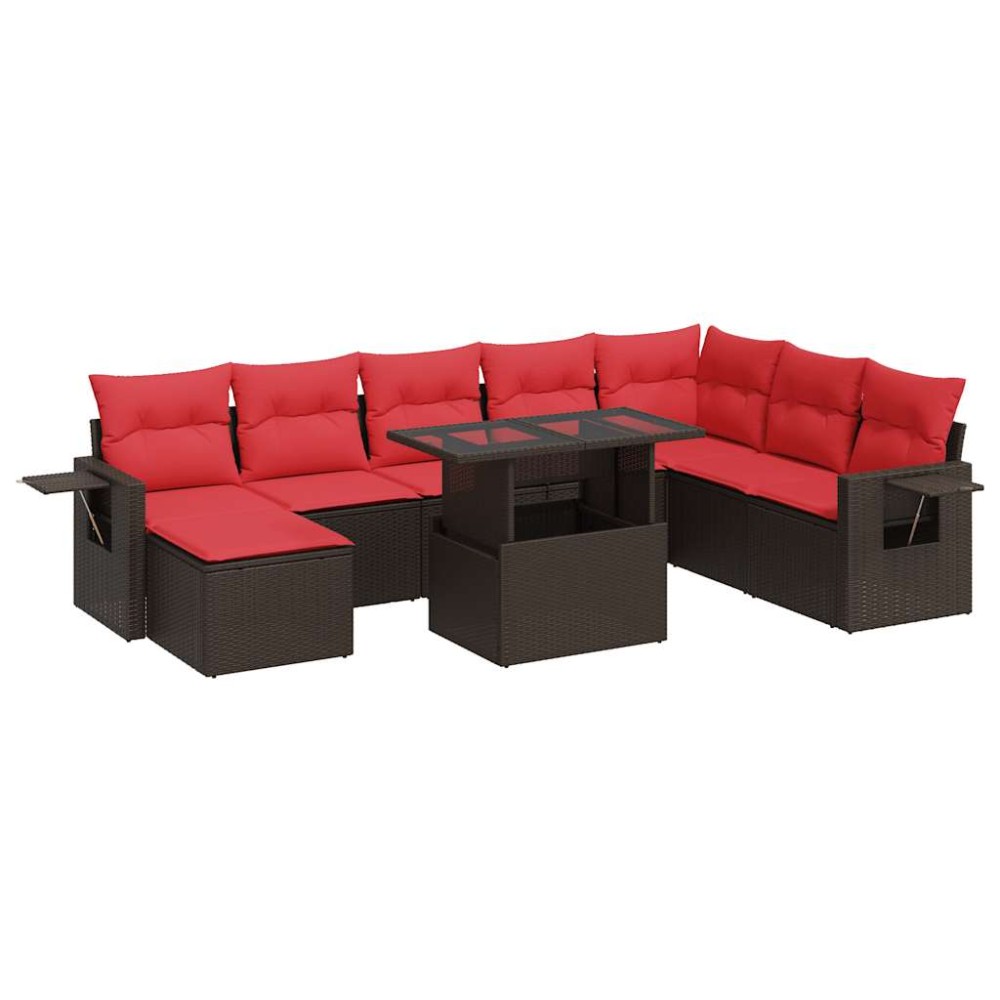 vidaXL Set mobilier grădină perne 9 piese maro poliratan/lemn acacia