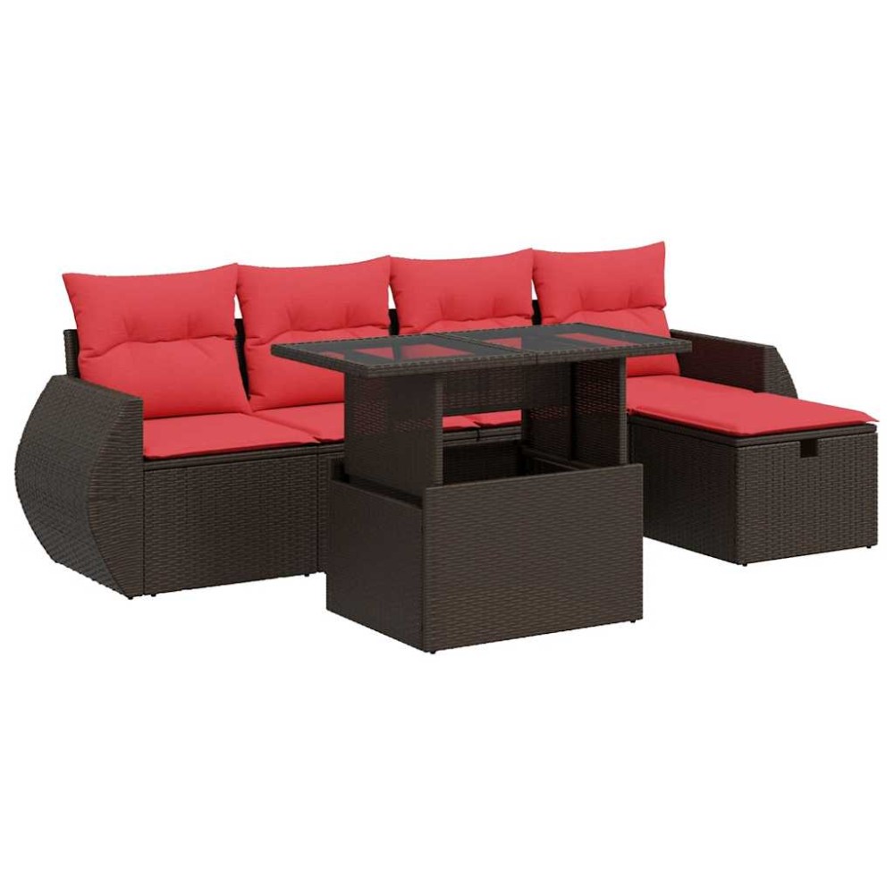vidaXL Set mobilier grădină perne 6 piese maro poliratan/lemn acacia
