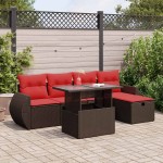 vidaXL Set mobilier grădină perne 6 piese maro poliratan/lemn acacia vidaXL Set mobilier grădină perne 6 piese maro poliratan/lemn acacia