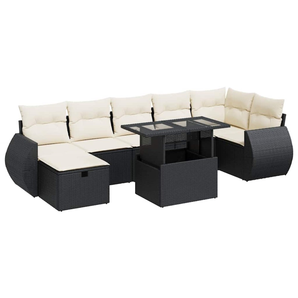 vidaXL Set mobilier de grădină cu perne, 8 piese, negru, poliratan