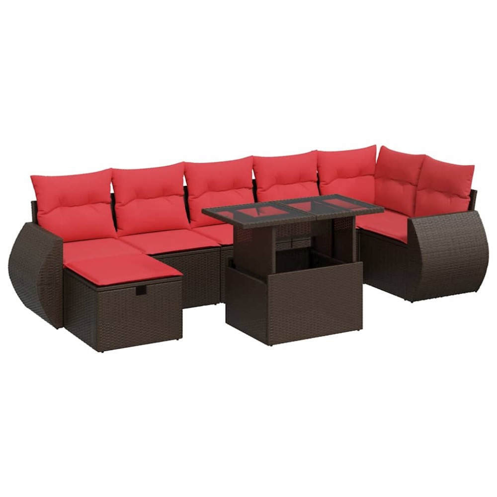 vidaXL Set mobilier grădină perne 8 piese maro, poliratan/lemn acacia