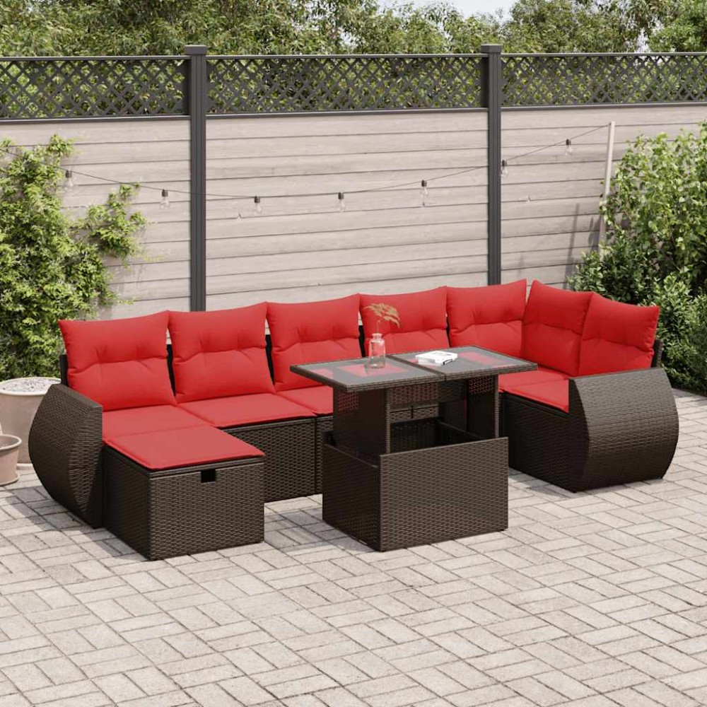 vidaXL Set mobilier grădină perne 8 piese maro, poliratan/lemn acacia