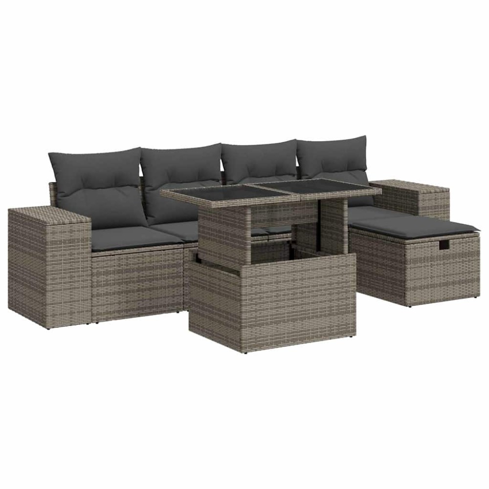 vidaXL Set mobilier grădină cu perne, 6 piese, gri, poliratan