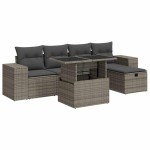 vidaXL Set mobilier grădină cu perne, 6 piese, gri, poliratan