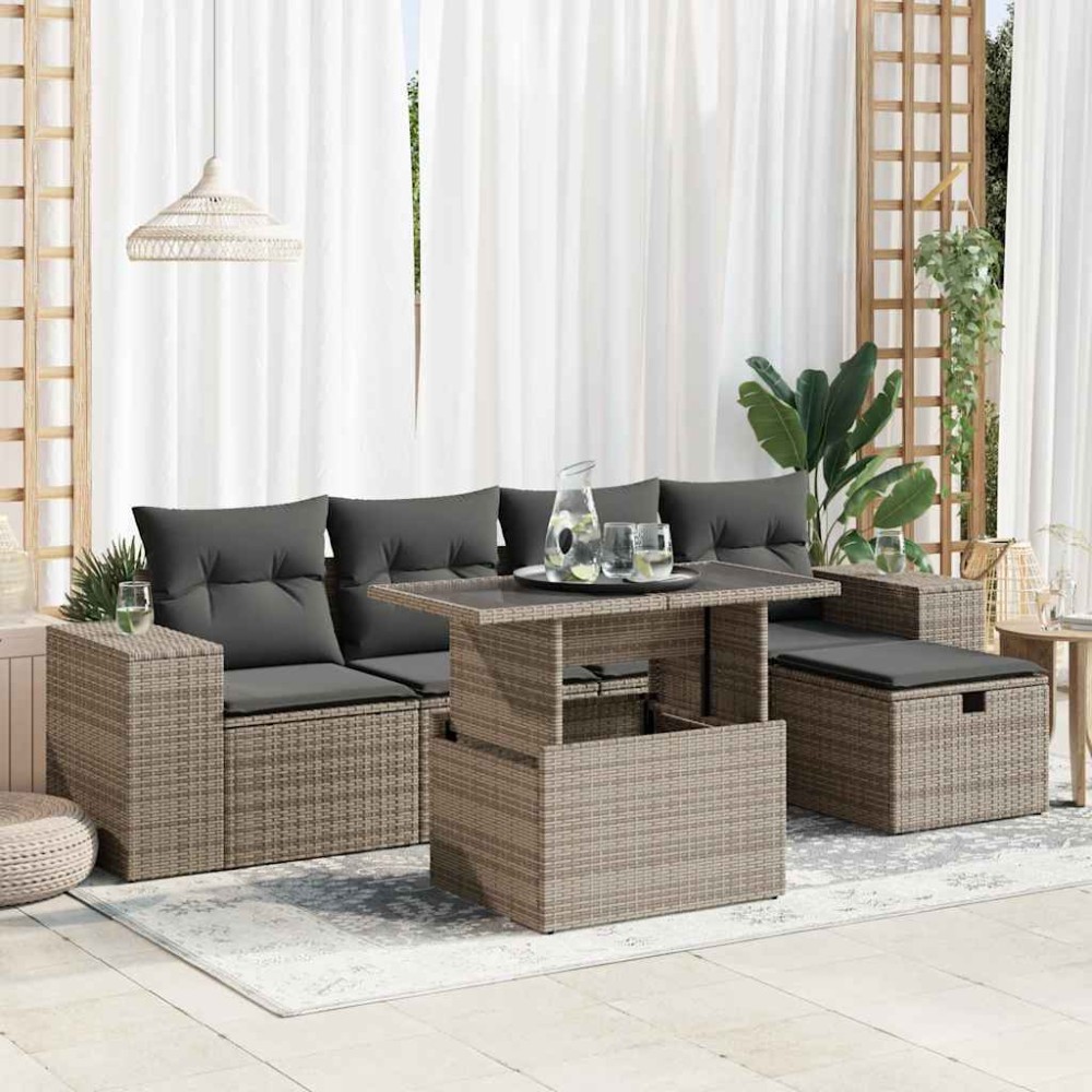vidaXL Set mobilier grădină cu perne, 6 piese, gri, poliratan