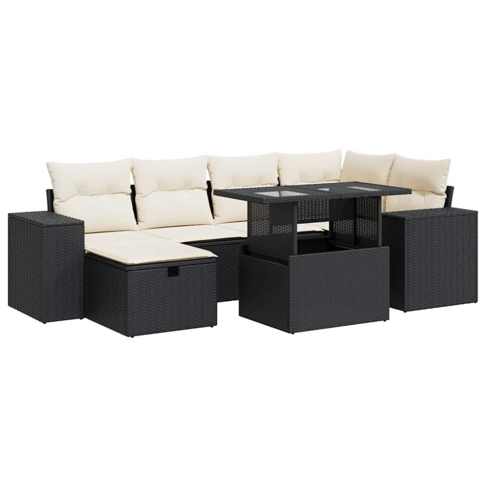 vidaXL Set mobilier de grădină cu perne, 8 piese, negru, poliratan