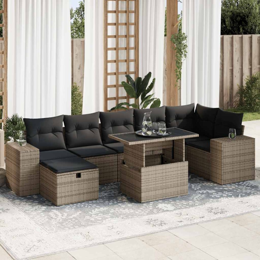vidaXL Set canapea de grădină cu perne, 5 piese, gri, poliratan