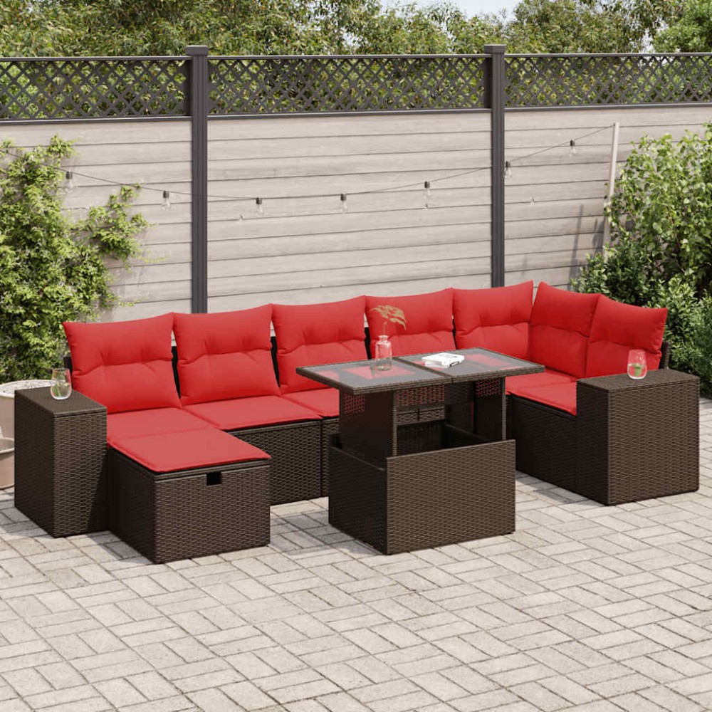 vidaXL Set mobilier grădină perne 8 piese negru, poliratan/lemn acacia