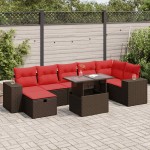vidaXL Set mobilier grădină perne 8 piese negru, poliratan/lemn acacia vidaXL Set mobilier grădină perne 8 piese negru, poliratan/lemn acacia