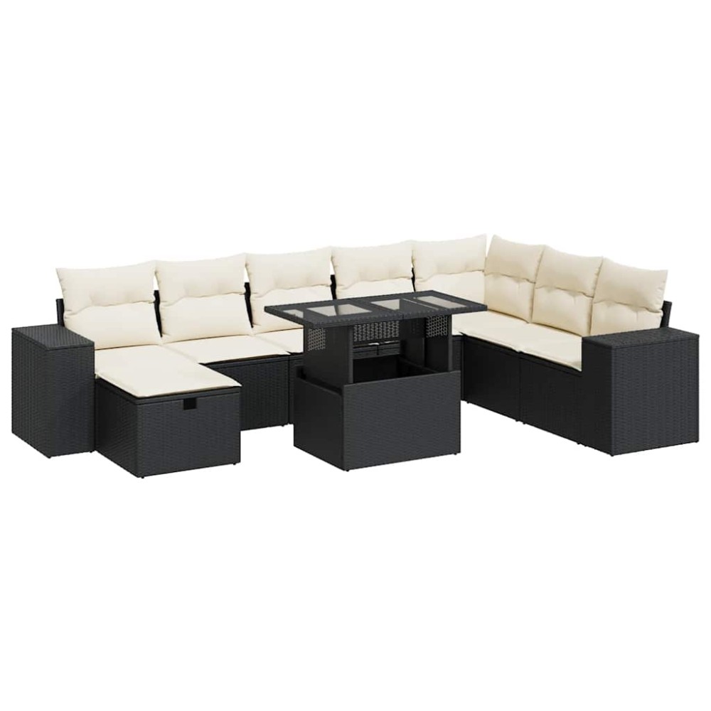 vidaXL Set mobilier de grădină cu perne, 9 piese, negru, poliratan
