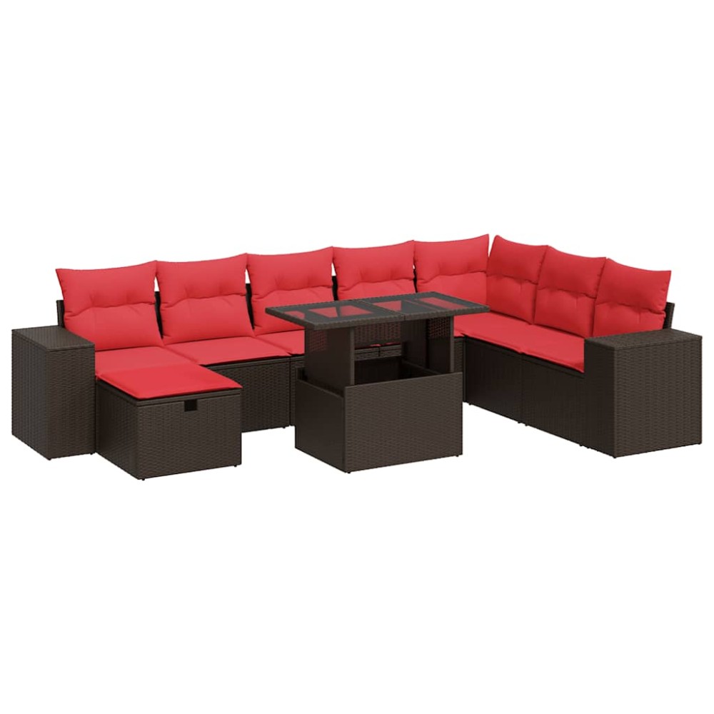 vidaXL Set mobilier grădină perne 9 piese negru poliratan/lemn acacia