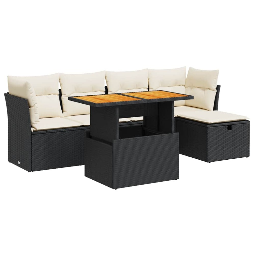 vidaXL Set mobilier grădină perne 6 piese negru poliratan/lemn acacia