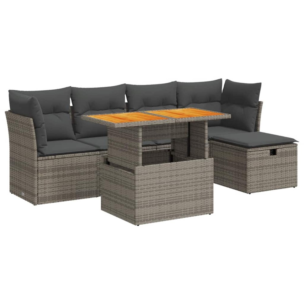 vidaXL Set mobilier grădină cu perne 6 piese gri poliratan/lemn acacia