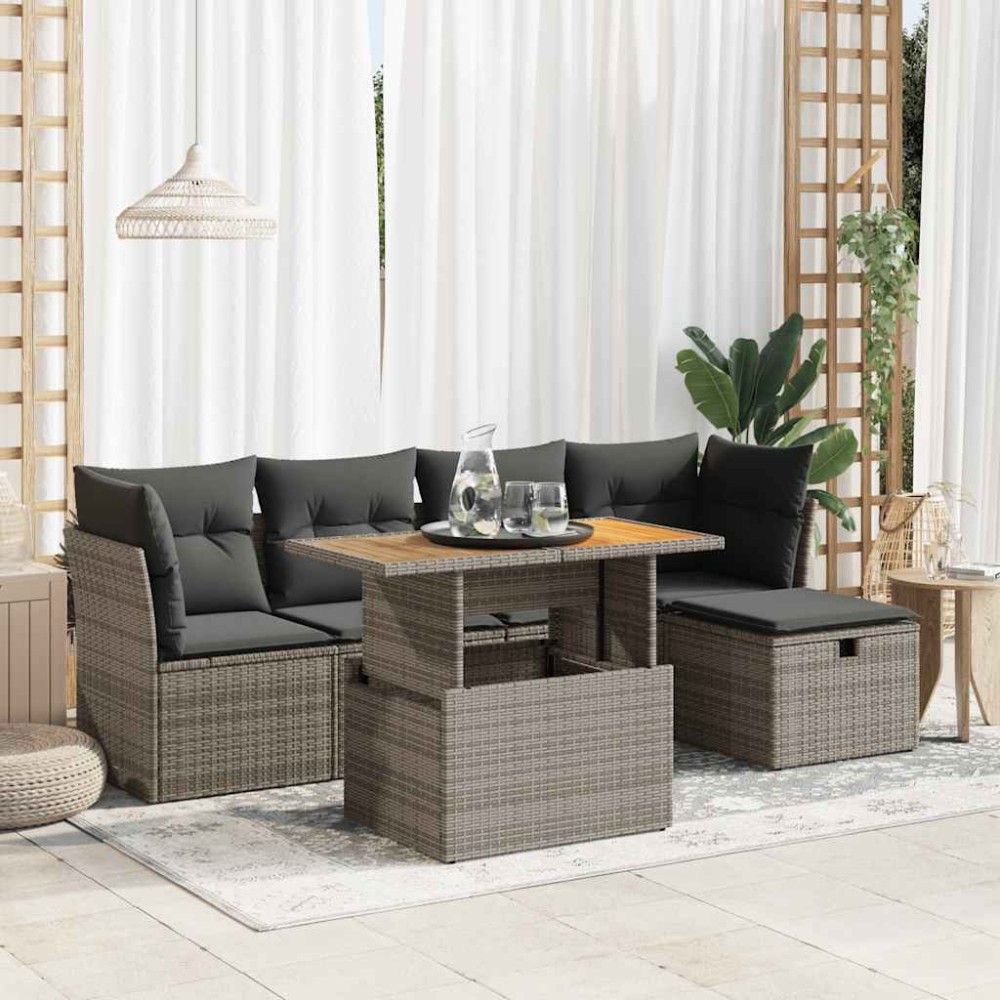 vidaXL Set mobilier grădină cu perne 6 piese gri poliratan/lemn acacia