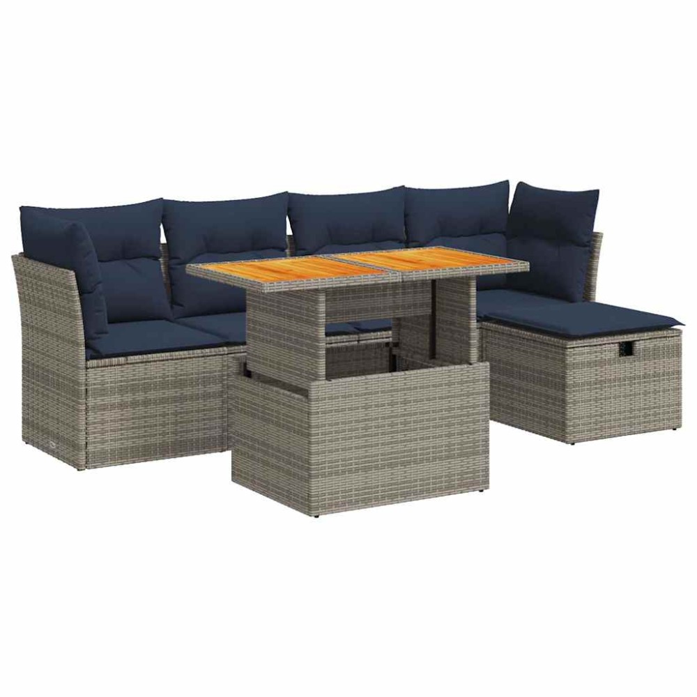 vidaXL Set mobilier grădină cu perne 6 piese gri poliratan/lemn acacia