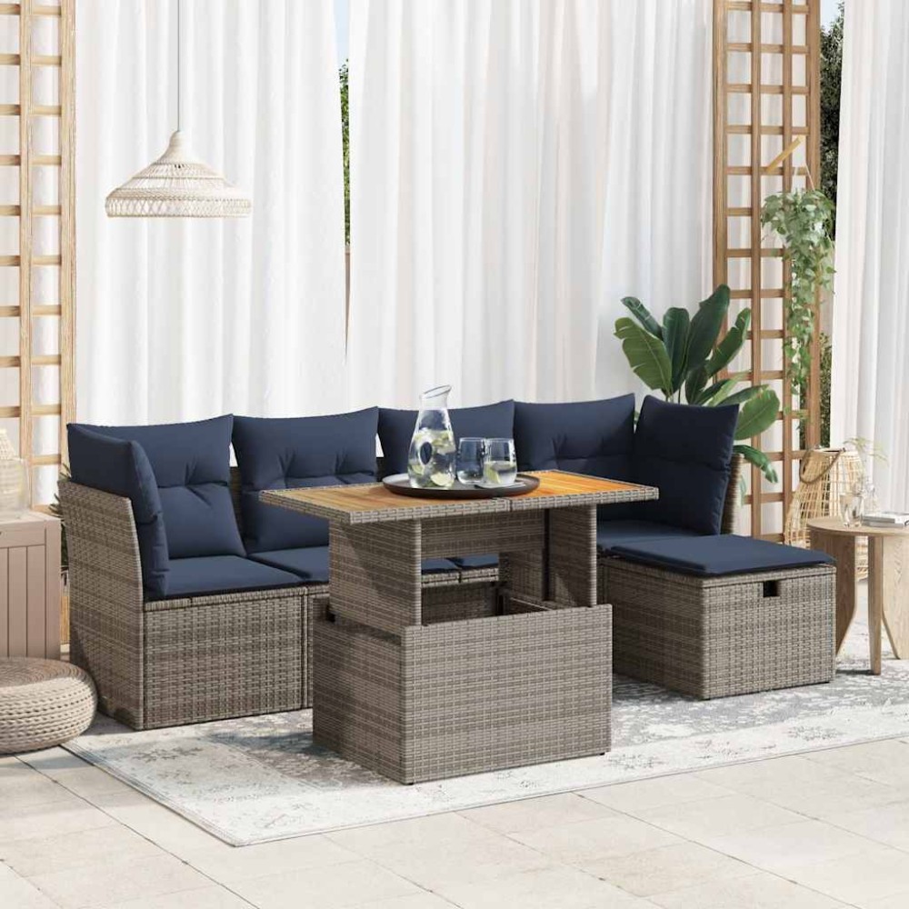 vidaXL Set mobilier grădină cu perne 6 piese gri poliratan/lemn acacia