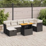 vidaXL Set mobilier grădină perne 8 piese negru, poliratan/lemn acacia vidaXL Set mobilier grădină perne 8 piese negru, poliratan/lemn acacia
