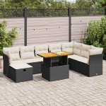 vidaXL Set mobilier grădină perne 9 piese negru poliratan/lemn acacia vidaXL Set mobilier grădină perne 9 piese negru poliratan/lemn acacia