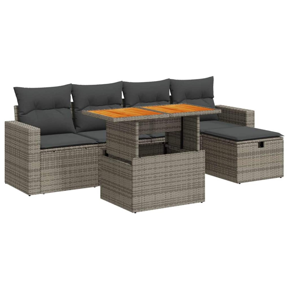 vidaXL Set mobilier grădină cu perne 6 piese gri poliratan/lemn acacia