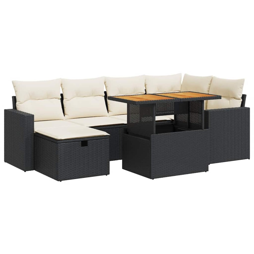 vidaXL Set mobilier grădină perne 8 piese negru, poliratan/lemn acacia