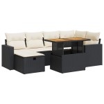 vidaXL Set mobilier grădină perne 8 piese negru, poliratan/lemn acacia
