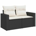 vidaXL Set mobilier grădină perne 8 piese negru, poliratan/lemn acacia