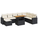 vidaXL Set mobilier grădină perne 9 piese negru poliratan/lemn acacia
