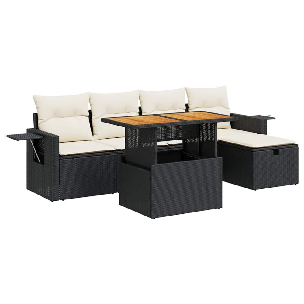 vidaXL Set mobilier grădină perne 6 piese negru poliratan/lemn acacia
