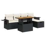vidaXL Set mobilier grădină perne 6 piese negru poliratan/lemn acacia vidaXL Set mobilier grădină perne 6 piese negru poliratan/lemn acacia