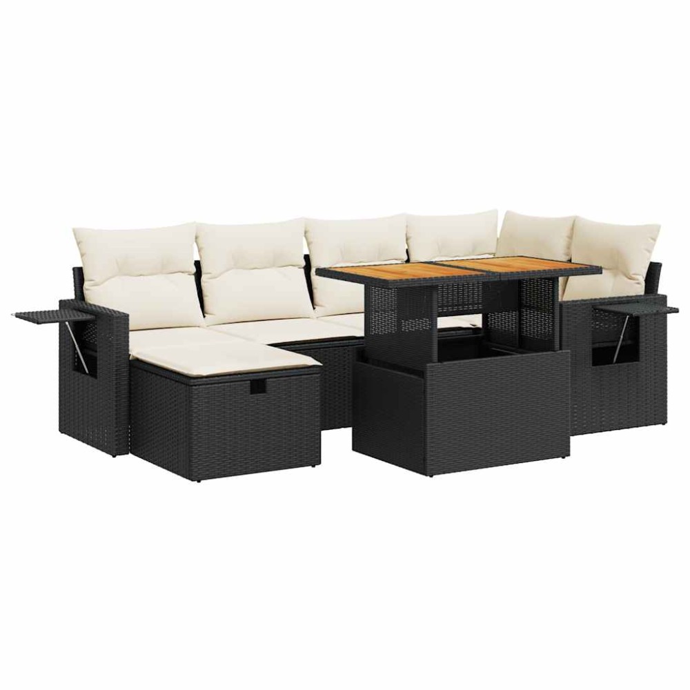 vidaXL Set mobilier grădină perne 8 piese negru, poliratan/lemn acacia