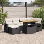 vidaXL Set mobilier grădină perne 8 piese negru, poliratan/lemn acacia vidaXL Set mobilier grădină perne 8 piese negru, poliratan/lemn acacia