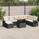 vidaXL Set mobilier grădină perne 9 piese negru poliratan/lemn acacia