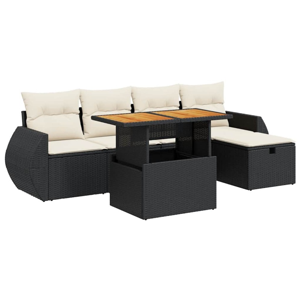 vidaXL Set mobilier grădină perne 6 piese negru poliratan/lemn acacia
