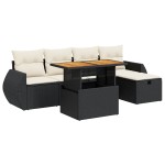 vidaXL Set mobilier grădină perne 6 piese negru poliratan/lemn acacia vidaXL Set mobilier grădină perne 6 piese negru poliratan/lemn acacia