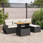 vidaXL Set mobilier grădină perne 6 piese negru poliratan/lemn acacia vidaXL Set mobilier grădină perne 6 piese negru poliratan/lemn acacia