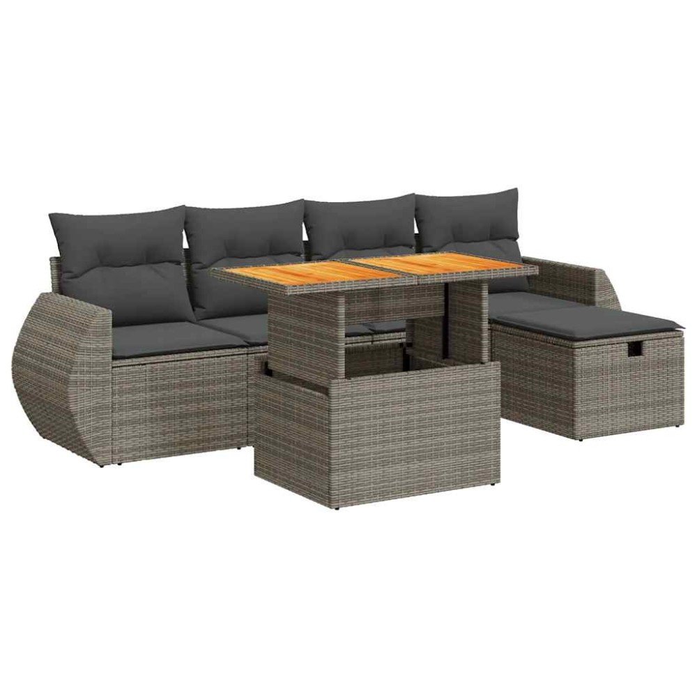 vidaXL Set mobilier grădină cu perne 6 piese gri poliratan/lemn acacia